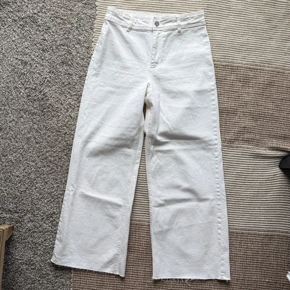 Mango White Wide-Leg Cropped Jeans - Picture 1 of 3